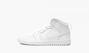 Nike Air Jordan 1 MID PS 'Triple White' Skor Barn Vita | 316-ZWYCFG