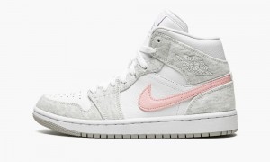 Nike Air Jordan 1 MID SE 'Heather Grey / Pink' Skor Dam Vita Grå | 239-VCWIDA