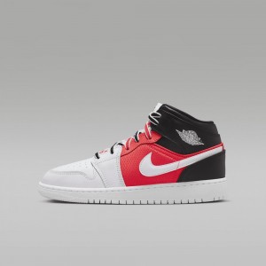 Nike Air Jordan 1 MID SE Skor Barn Vita Svarta Röda | 928-OIFNXE