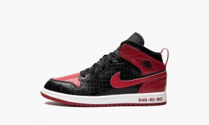 Nike Air Jordan 1 Mid PS 'Bred Text' Skor Barn Svarta Röda Vita | 746-LHDYEW