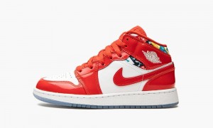 Nike Air Jordan 1 Mid SE GS 'Barcelona Tröja Red Lack' Skor Barn Röda Vita | 634-HTCZNJ