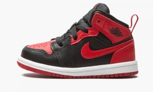 Nike Air Jordan 1 Mid TD 'Banned 2020' Skor Barn Svarta Röda Vita | 750-GWCBVM