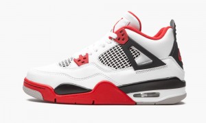 Nike Air Jordan 4 Retro GS 'Fire Red' Skor Barn Vita Röda Svarta Grå | 931-DLTSMN