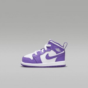 Nike Jordan 1 Mid Skor Barn Lila Vita | 246-GJLTHK