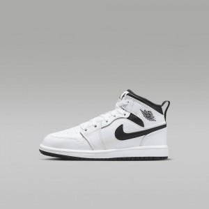 Nike Jordan 1 Mid Skor Barn Vita Svarta | 785-ZVKXSI