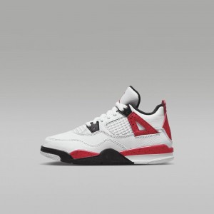 Nike Jordan 4 Retro Skor Barn Vita Svarta Grå Röda | 209-TQJVAC