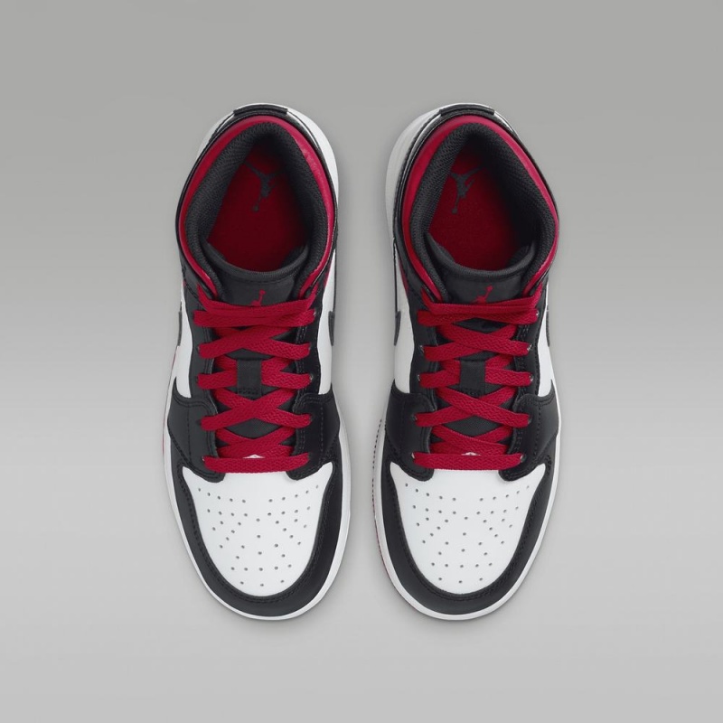 Nike Air Jordan 1 Mid Skor Barn Röda Svarta Vita | 432-LTQZGA